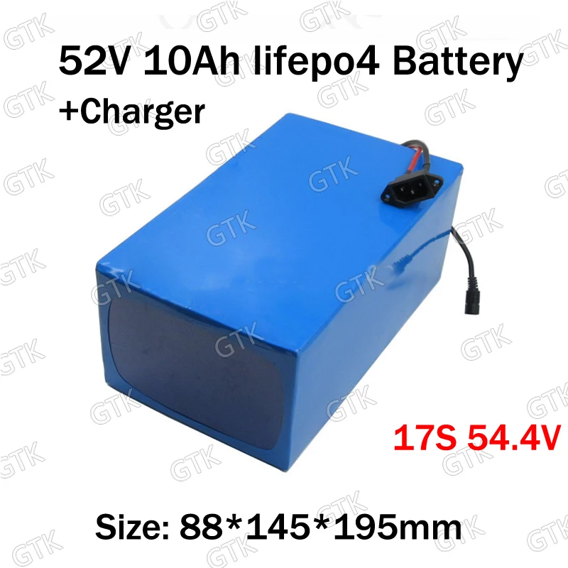 

GTK 52v 10ah lifepo4 battery 48v 10ah lifepo4 cell with BMS 17s 54.4v for 2000w scooter eletrico ebike Bicycle + charger