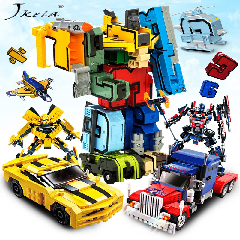

5-15 Pieces of Creative Assembly Education Block Action Figure Number Conversion Robot Deformation Aircraft Car Children's Toys