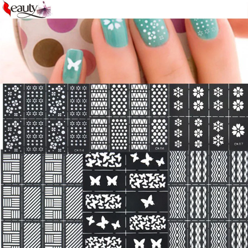 Buy 5 Sheets/lot Random DIY Reusable Hollow Nail Art