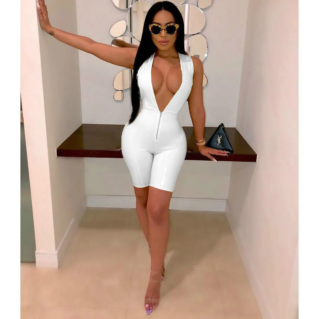 New Solid Color V-neck PU Leather Strap Sexy Jumpsuit. Tight-fitting High-waist Party Jumpsuit 2019 Summer 5 Colors New Solid Color V-neck PU Leather Strap Sexy Jumpsuit. Tight-fitting High-waist Party Jumpsuit 2019 Summer 5 Colors