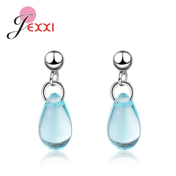

Delicate Small Dangle Earrings with Clear Blue Oval Crystals Design Bridal Women Wedding 925 Sterling Silver Brinco Bijoux
