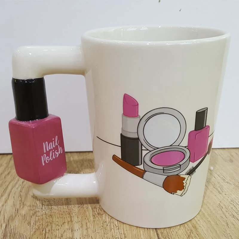 

Creative Ceramic Mugs Girl Tools Beauty Kit Specials Nail Polish Handle Tea Coffee Mug Cup Personalized Mugs for women Gift