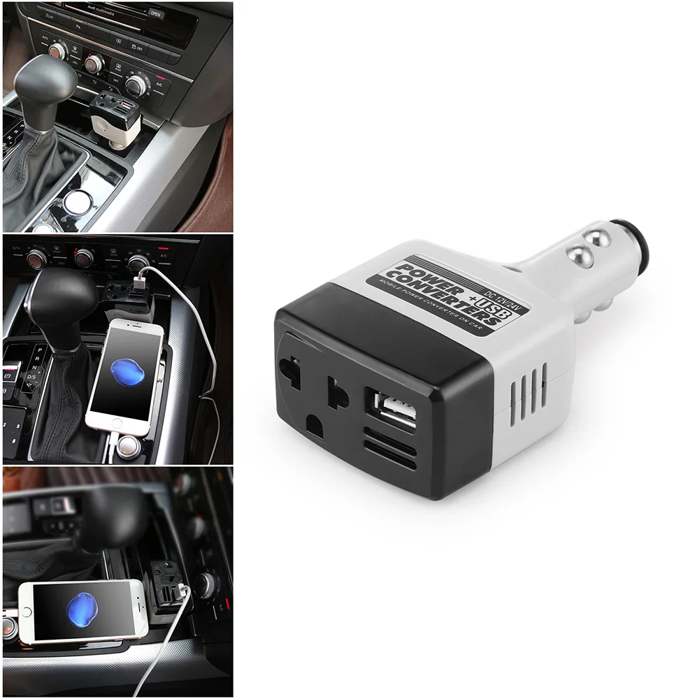 DC 12V to AC 220V Car Charger for Smartphone Tablet Power Inverter 6W Converter Modified Sine Wave Power with USB Output