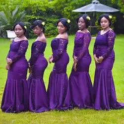 Халат d'd'honneur с длинными рукавами платье подружки невесты в стиле русалки фиолетовый кружевной вырез лодочкой торжественное платье для