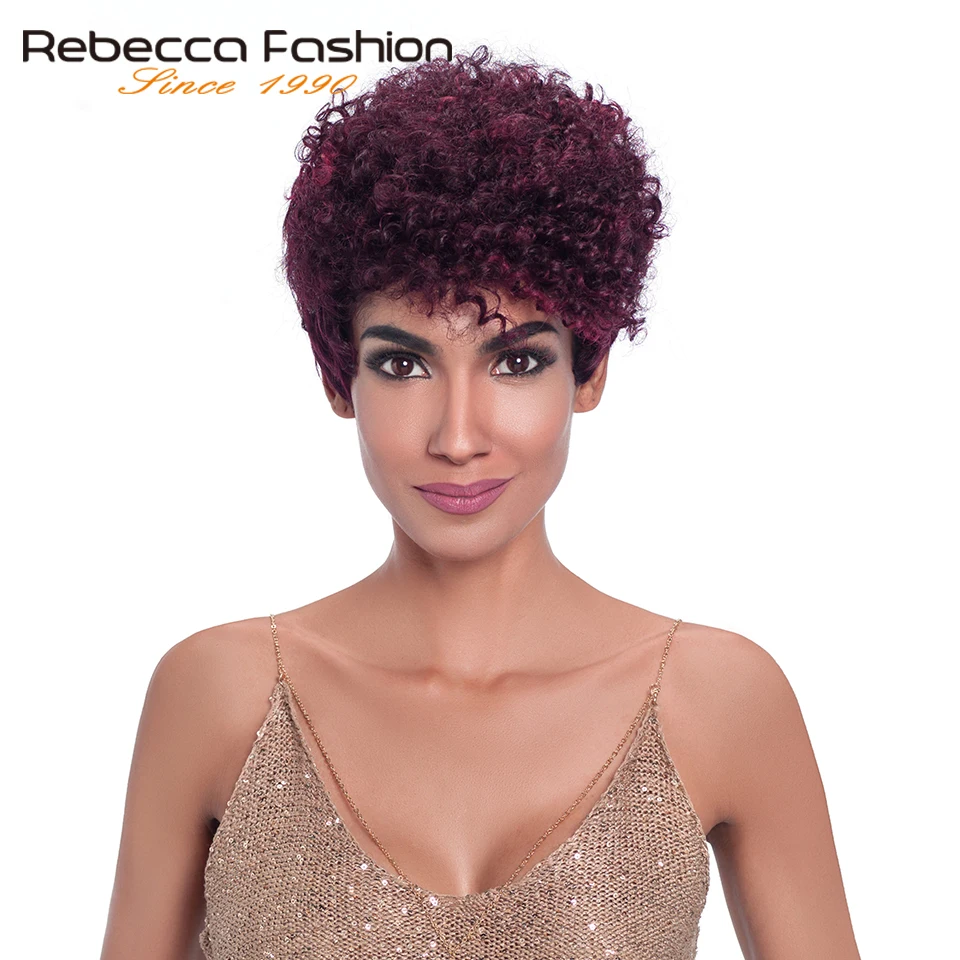 

Rebecca Afro Kinky Curly Human Hair Wigs For Black Women Machine Made Non Lace Brazilian Kinky Curly Hair Short Wig