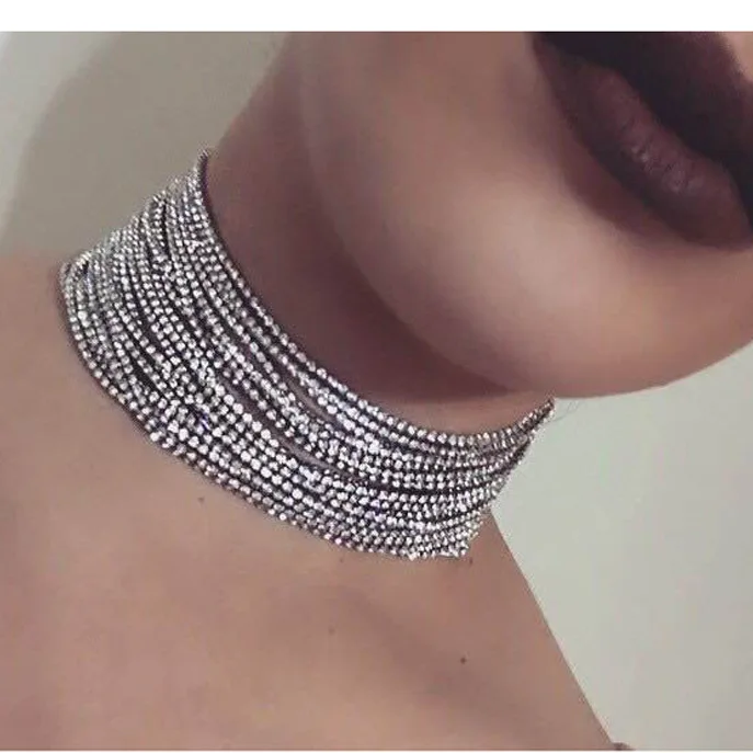 Layered Rhinestone choker Maxi Statement Necklace 2017 Big sparkly choker Fashion jewelry Trendy Chocker Layered Rhinestone choker Maxi Statement Necklace 2017 Big sparkly choker Fashion jewelry Trendy Chocker
