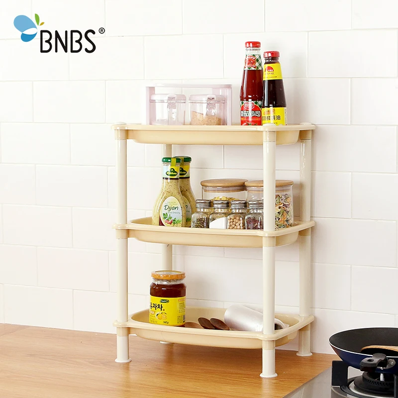 

BNBS Kitchen Spice Shelf Storage Rack Multifunctional Living Room Bathroom Desktop Plastic 3 Layer Shelves Organizer Rack