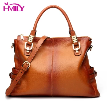 

HMILY Women Bag Genuine Leather Female Handbag Fashion Red Brown Women's Shoulder Bag Brand Real Cowskin Ladies Messenger Bag