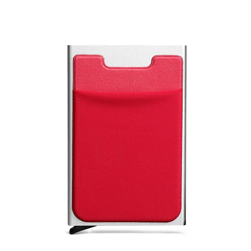 Алюминиевый кошелек с эластичным лайкрой задний карман RFID Блокировка мини металлический кредитный держатель для карт автоматический всплывающий чехол для карт Портмоне - Цвет: Silver with red