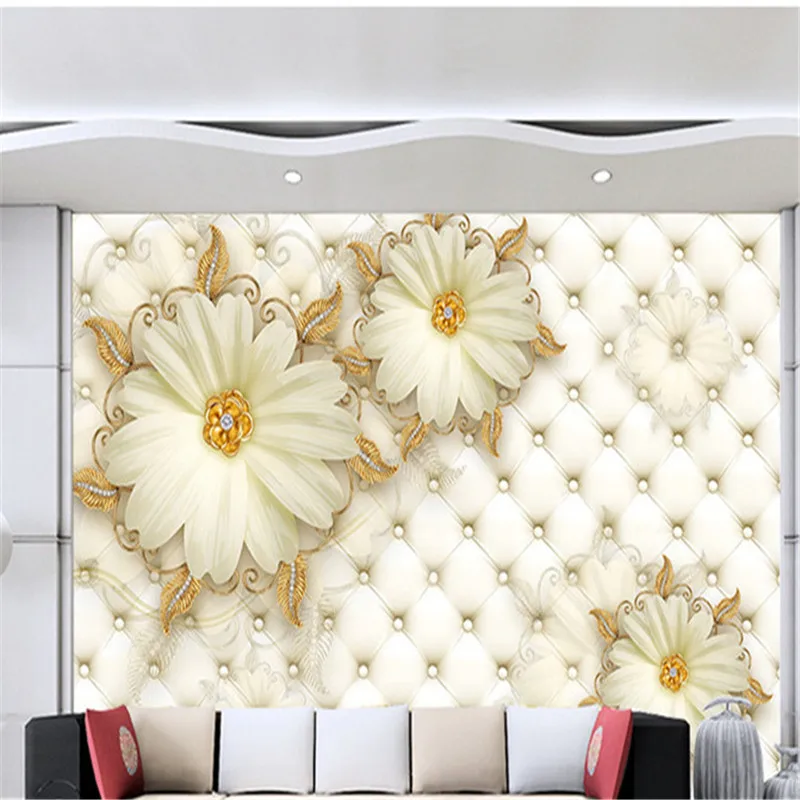 HD European Luxury Marble Wallpapers 3D Flowers Gold Jewelry Photo Wall Murals For Living Room