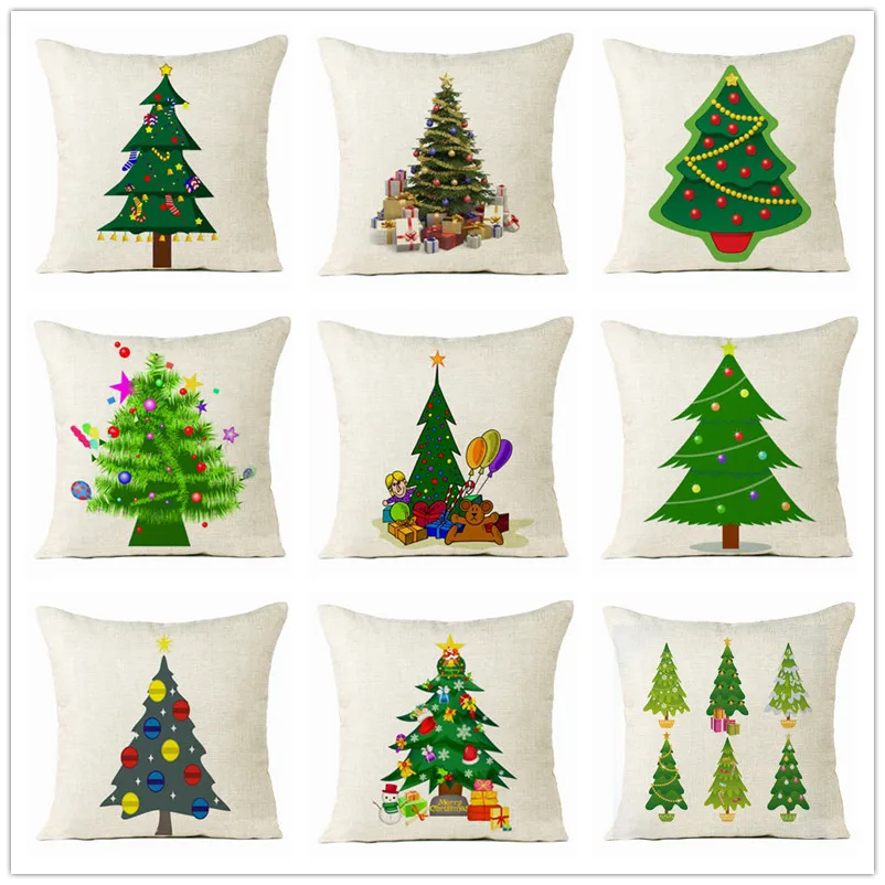 

New Year Christmas Tree Gift Pillow Christmas Tree Printed on The Pillowcase Car Sofa Decoration Washable Pillowcase 45x45cm