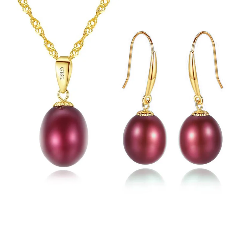 

18K Gold Jewelry Sets Necklaces/Earrings Set Women Gold Pendant With 925 Silver Necklace Chain Freshwater Pearl Wedding Jewelry