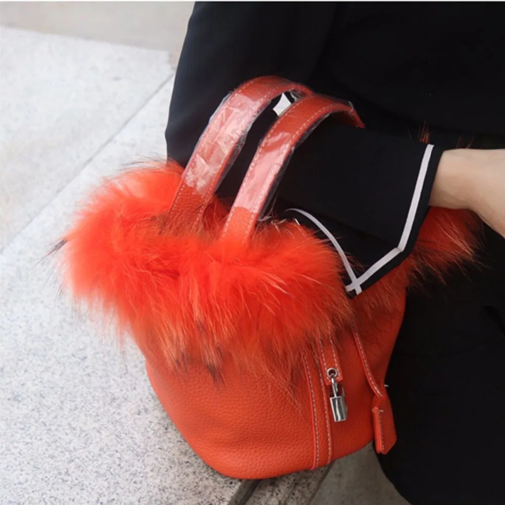 Сумка для рук из натурального Лисьего меха от известного дизайнера, женская сумка-тоут из натуральной кожи, женская сумка Picotin, сумка-мешок с замком