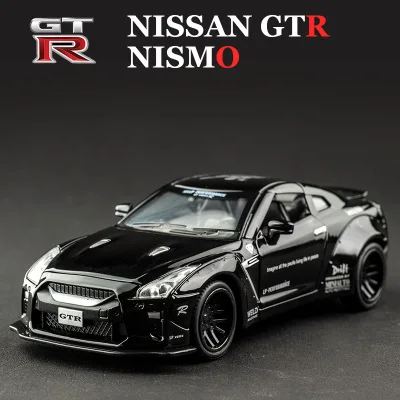 1:32 Nissan GTR, модель автомобиля из сплава, звук и светильник, оттягивающийся автомобиль, литье под давлением, электронные игрушечные машинки, подарок на день рождения - Цвет: Черный