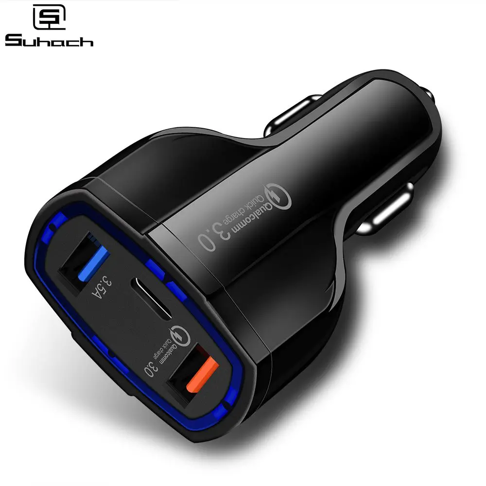 Suhach المزدوج USB تهمة سريع QC 3.0 سيارة شاحن آيفون USB نوع-C PD سريع شاحن الهاتف المحمول شاحن سريع سيارة-شاحن