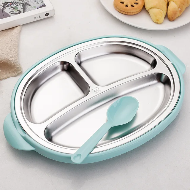 Stainless Steel Baby Kids Bowl Plates Spoon Home School Children Dishes