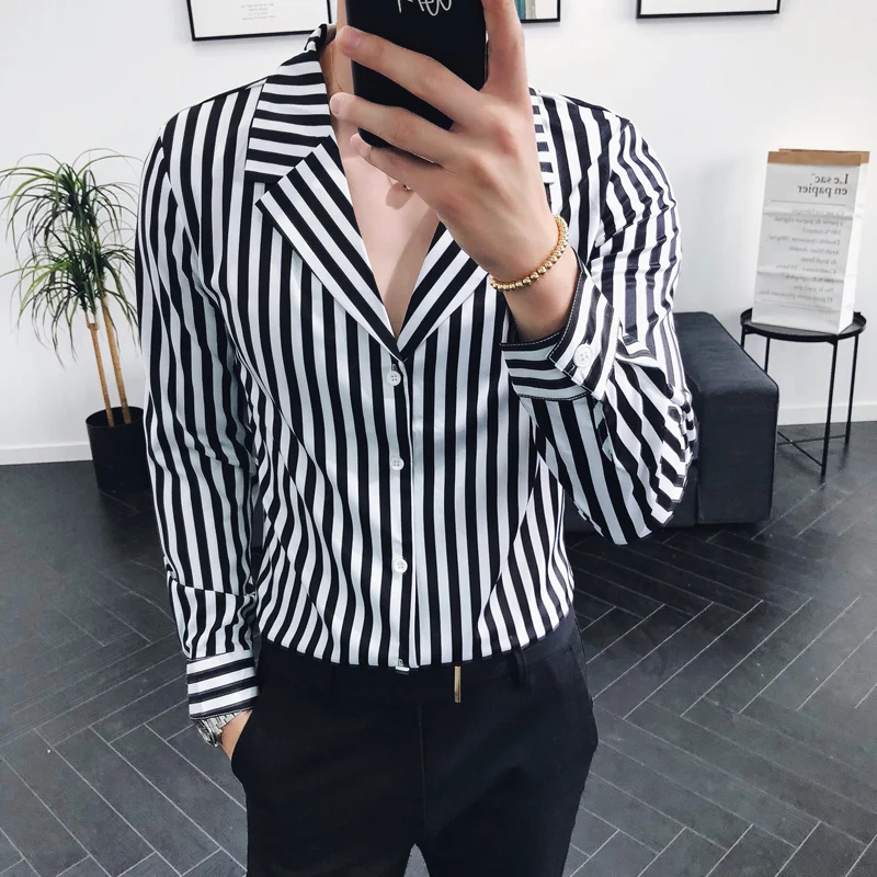 

Autumn New Social Men's Long-sleeved Shirt Stripes Slim Fit Fashion Business Casual Temperament British Wind Dress Shirt Man