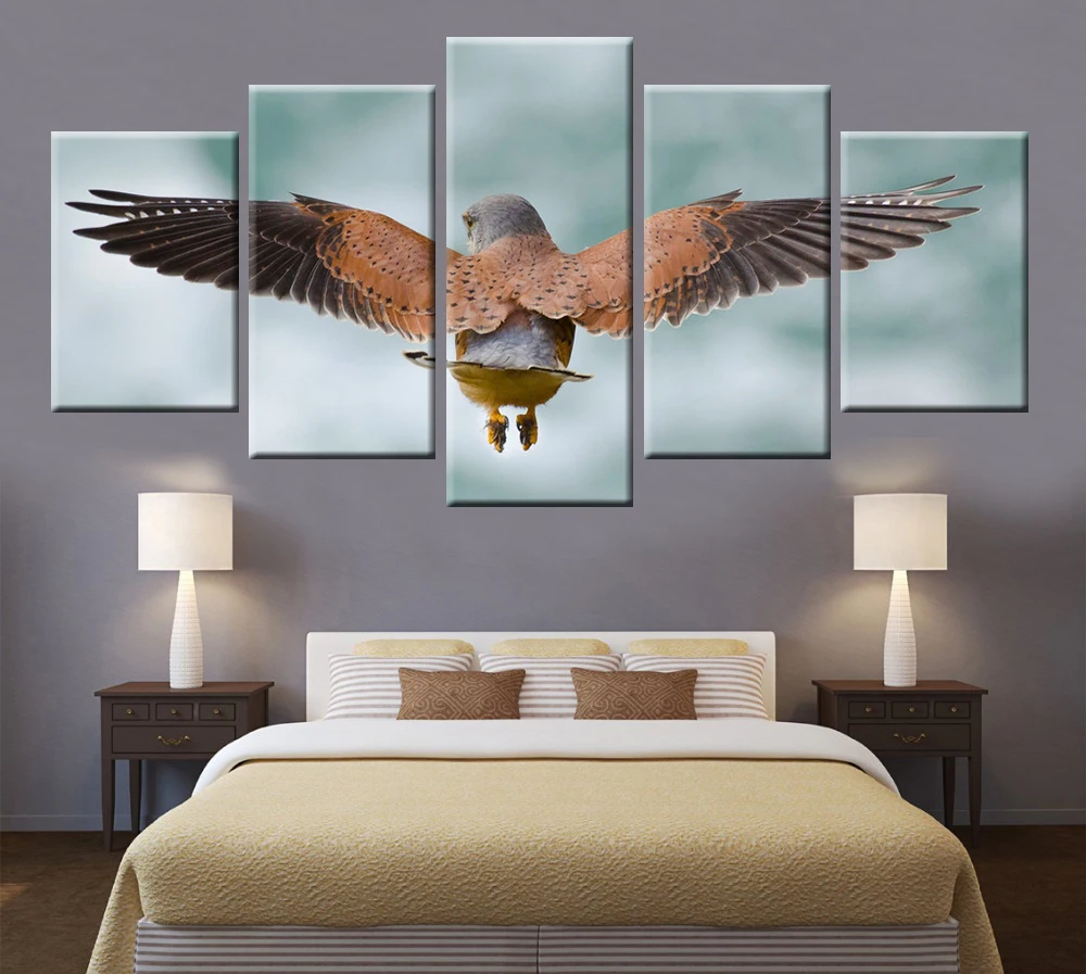 

Living room bedroom decoration mural 5 panel modern print home decoration sky free flying bird canvas painting poster