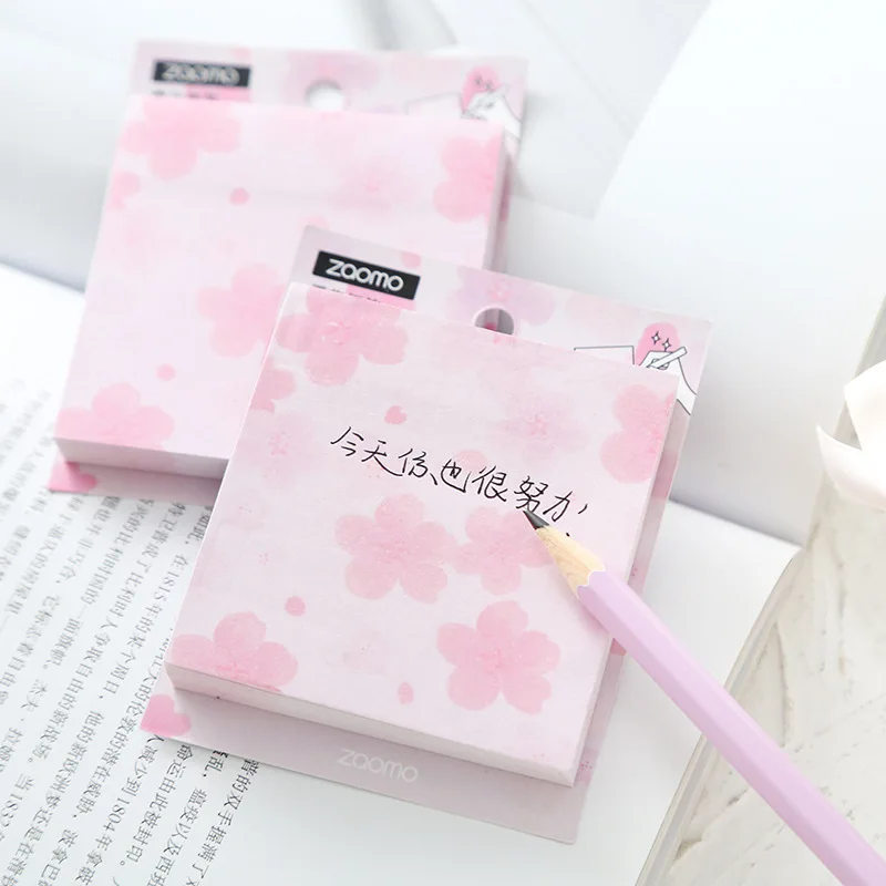 

80 Sheets Spring Sakura Memo Pads Plan Message Writing Sticky Notes Marker Stick Label School Office Supply