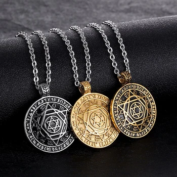 

Punk Rock Titanium Steel Star of David Hexagram Round Pendant Necklace fo Men Jewelry Gold Silver Color