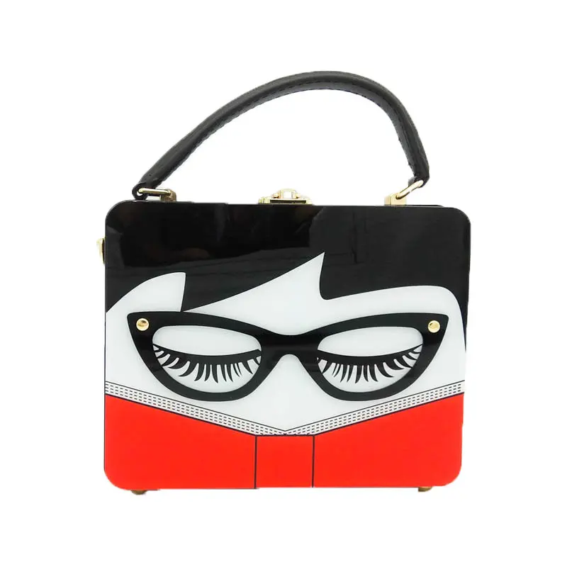 Boutique De FGG "дамы с очками" акриловая коробка клатч для женщин сумки модные вечерние жесткий чехол Сумки через плечо Crossobdy сумка - Цвет: Red Handbag