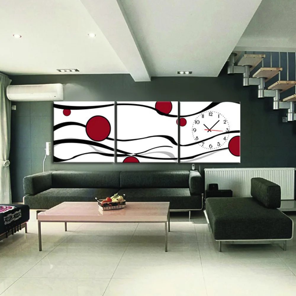 

E-HOME Circular Abstract Pattern Clock in Canvas 3pcs wall clock