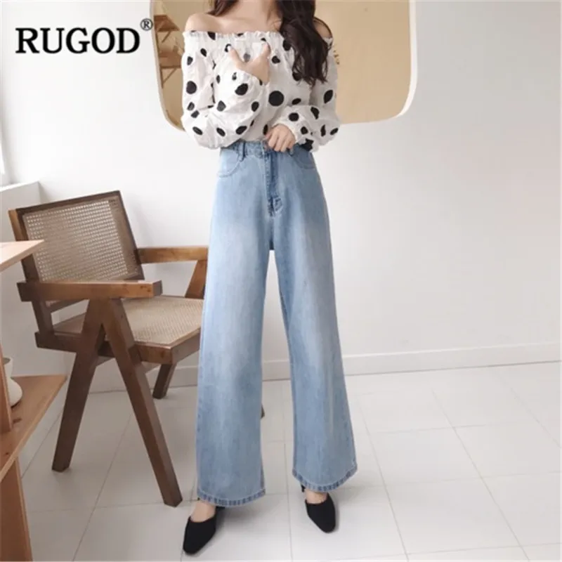 RUGOD Elegant jean pants women Fashion Blue High Waist