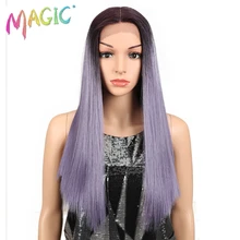 Magic Hair 20"Inch Synthetic Straight Hair Lace Front Wig Natural Hairline Heat Resistant Fiber Hair Middle Part For Black Women