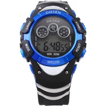 OHSEN Digital LCD Display LED Flash Backlight Date Day Display Alarm Rubber Band Men’s Blue Sport Wrist Timepiece Watch / OHS048