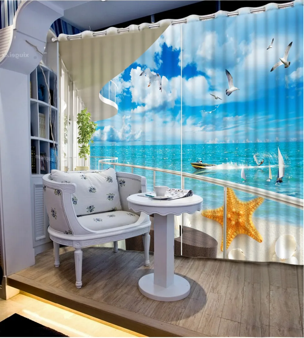 

Pastoral Style Custom balcony beach modern living room curtains Fashion 3D Home Decor Beautiful