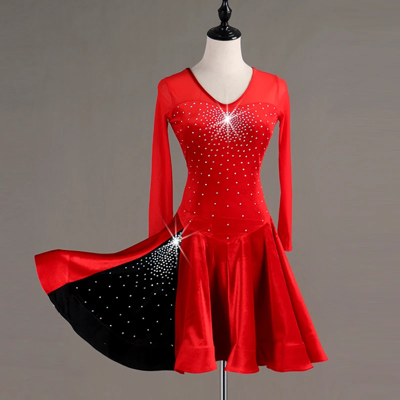 Splicing latin dance costumes dresses fringe latin competition dress