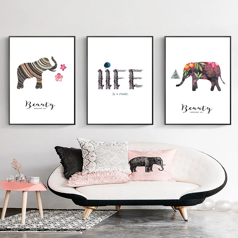 

Abstract Wall Art Elephant Animal Poster and Print Minimalist Quote Canvas Painting Picture for Living Room Decoration Home