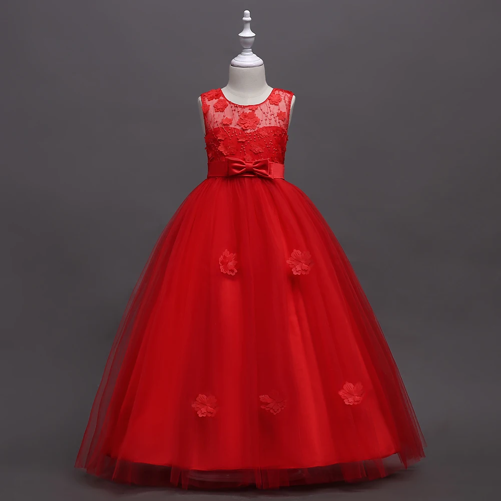 Детские вечерние платья для девочек с цветочной аппликацией; цвет красный, бордовый, мятный, зеленый, синий; детские длинные вечерние платья для свадьбы; онлайн