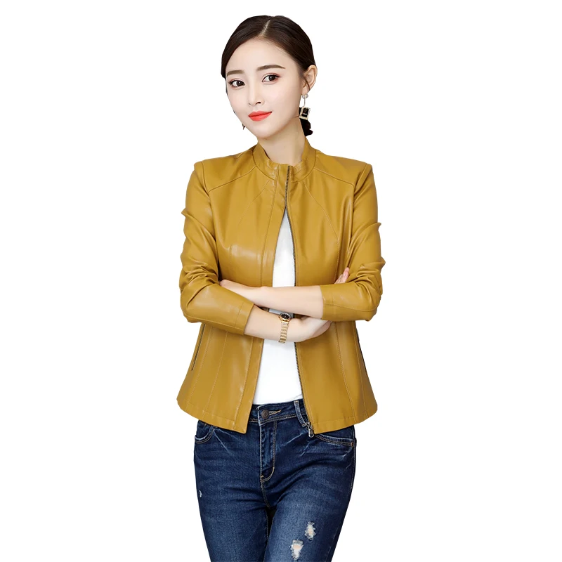 Women Red Faux Soft Leather Jackets Ladies 2018 New Brand