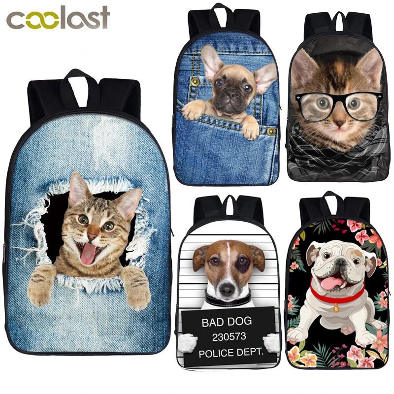  Cute Puppy Dog / Kitten Cat Backpack Women Men Causal Rucksack Student School Bags For Teenager Gir - 33018066332