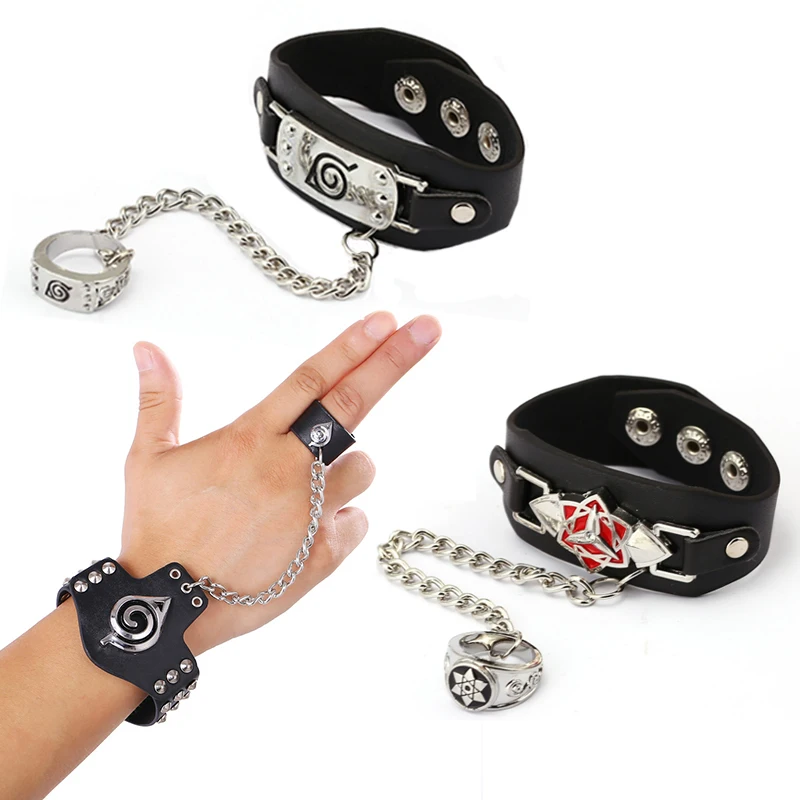 Hot Japan Anime Naruto Uzumaki Uchiha Sasuke Konoha Logo Punk Leather ...