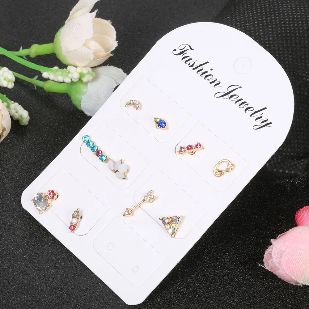 5 Pairs Minimalist Mix Small Crystal Moon Arrow Flower Earring Set Simple Geometric Stud Earrings for Women Girls Tiny Ear Studs