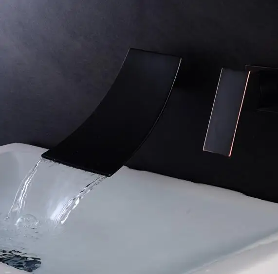 Смеситель для ванны хром/черный латунь настенное крепление; водопад Ванная комната кран большой квадратный носик Однорычажный раковиной смеситель A1007 - Цвет: ORB