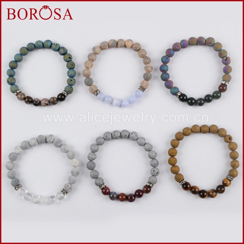 BOROSA 10 шт. гальваническое покрытие 8 мм Титан Druzy &amp Браслеты с бусинами из