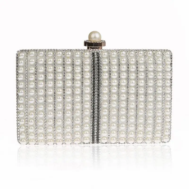 Luxy Moon White Pearl Wedding Clutch Bag Front View