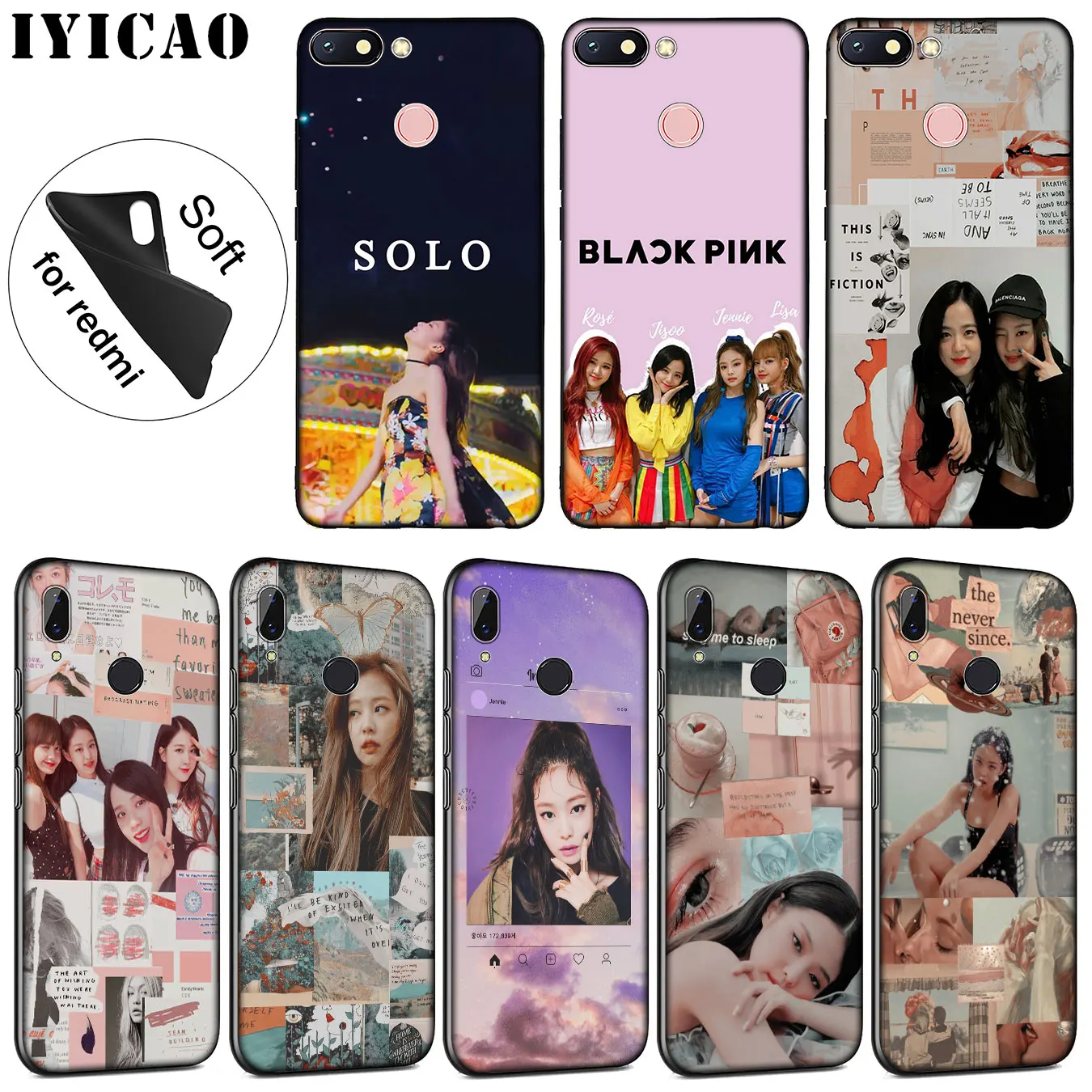 

IYICAO jennie BLACKPINK Soft Silicone Phone Case for Xiaomi Redmi 6A 5A Note 7 4 4X 5 Plus 6 Pro Black TPU Cover