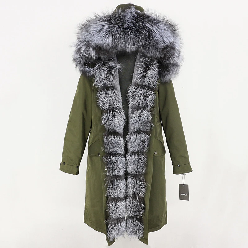 Пальто из натурального меха, брендовая Водонепроницаемая парка X-long, зимняя куртка для женщин, натуральный Лисий меховой капюшон, воротник, Толстая теплая верхняя одежда, съемная Новинка