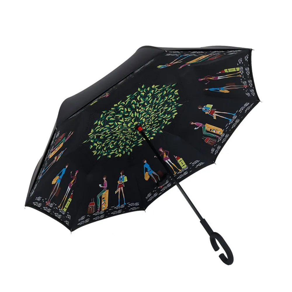 Custom Design Umbrellas C Handle Outdoor Double Layer Inverted Umbrella