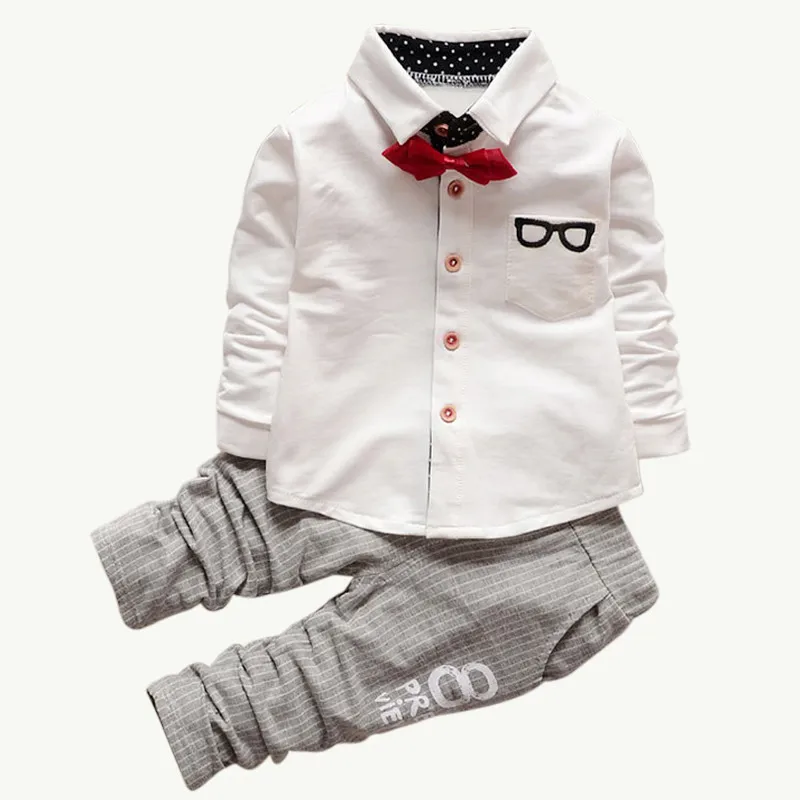 

Fashion Baby Boys Clothes 2019 Autumn Baby Clothing Sets Long Sleeve Sports Baby Clothing Suits Bow Tie T-shirts + Pants F0022