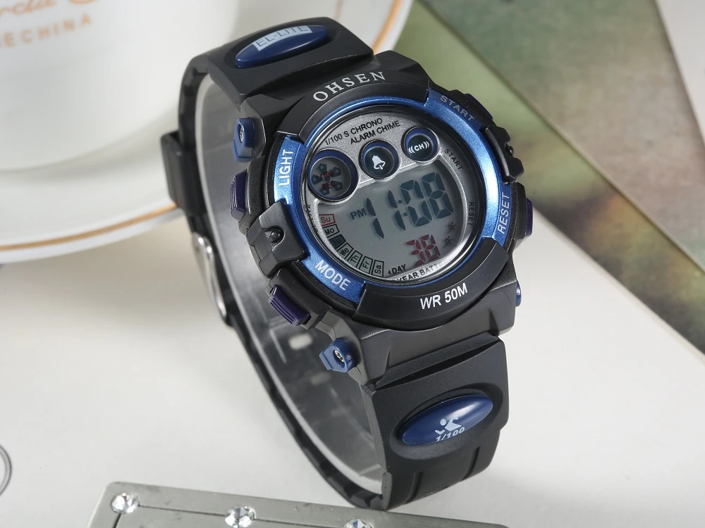 Montre Enfant OHSEN Мода цифровые часы детские 50 м Плавание спортивные часы LED каучуковый ремешок Обувь для мальчиков Обувь для девочек Военная