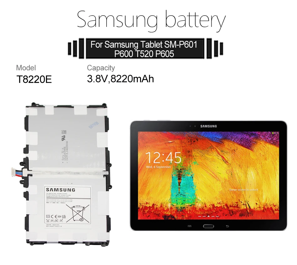 Samsung планшет Батарея 8220 мА/ч, T8220E для samsung GALAXY Note 10,1 вкладка Pro 10,1 P600 P601 P605 SM-P607 SM-T520 SM-T525