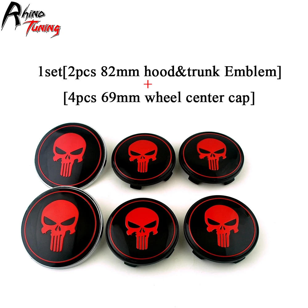

Rhino Tuning 1Set 69mm(64mm) The Punisher Emblem Car Wheel Center Cap Hood Trunk Badge Red Skull For E60 E64 F04 E84 E85 635