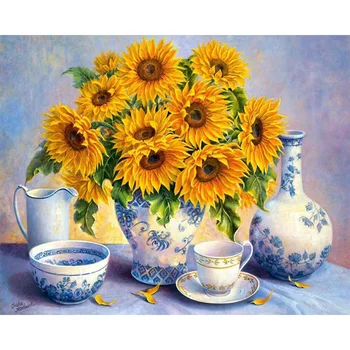 

5D DIY Diamond Painting Teacup And Sunflower Full Square Round Diamond Embroidery Cross Stitch Mosaic Home Decor