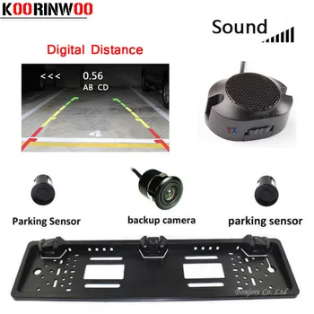 

3in1 Visible Car Parking Sensor Radar System CCD Car Rear view Camera Show Distance Video input Speaker License camera