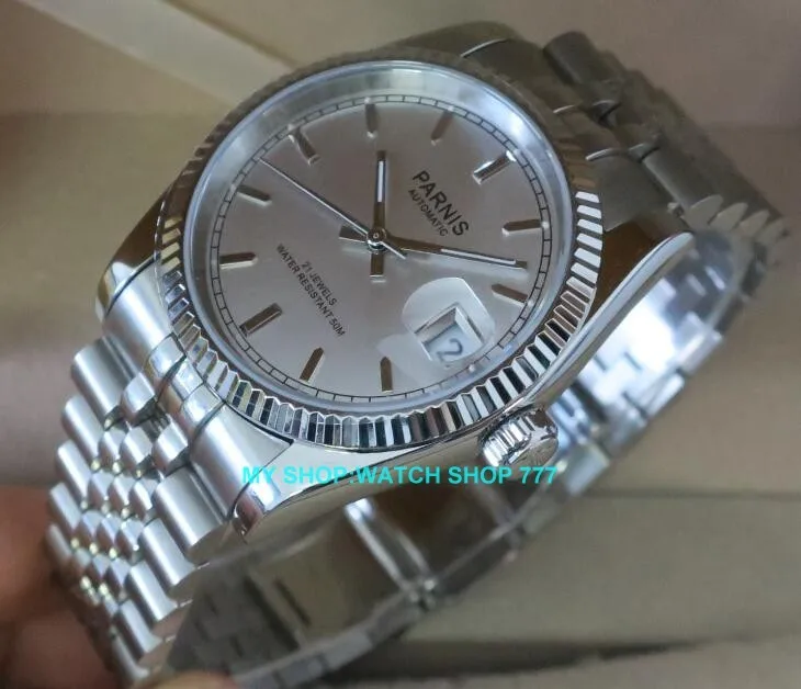 Skup 2017 nowych moda szafirowe 36mm Parnis japoński 21 Jeweles automatyczne self wiatr ruch świecenia zegarki męskie 5Bar 10A